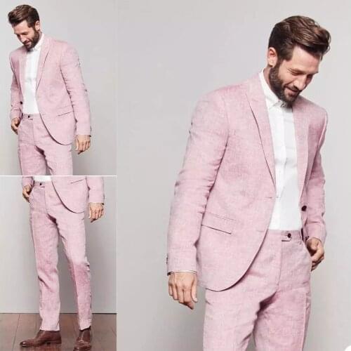 Costume Homme Summer Beach Wedding Dress Pink Men Suits Prom Slim Fit Tuxedo Groom Terno Masculino Blazer 2 Pcs Jacket Pant