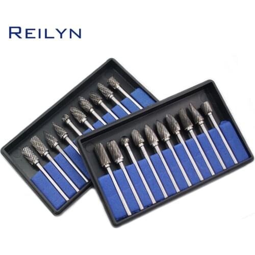 Free Shipping Tungsten steel file set 10 pcs 3 x 6mm Meshed double Grained milling cutter rotary file grinding bits