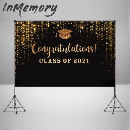 Congratulations Graduation Backdrop Class of 2021 Party Photo Background Flash Golden Balloons Gold Glitter Photo Background