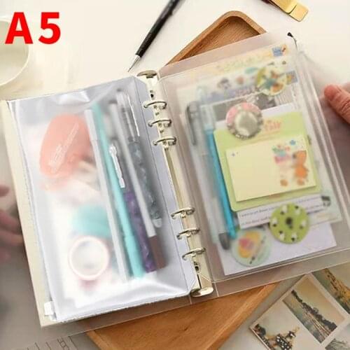 A5 Transparent Loose Leaf Binder Notebook Inner Core Cover 15pcs Storage Pocket Zipper Bag Planner Office Stationery Supplies