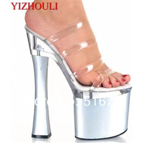 18cm Clear Strappy Slippers Waterproof Sexy Clubbing Snow Exotic Dancer Shoes Fashion Fetish Slipper