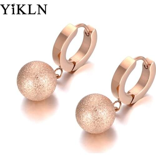 YiKLN Office Style Frosted Ball Hoop Earrings For Women Girls Rose Gold Titanium Stainless Steel Party Earrings Jewelry YE19221
