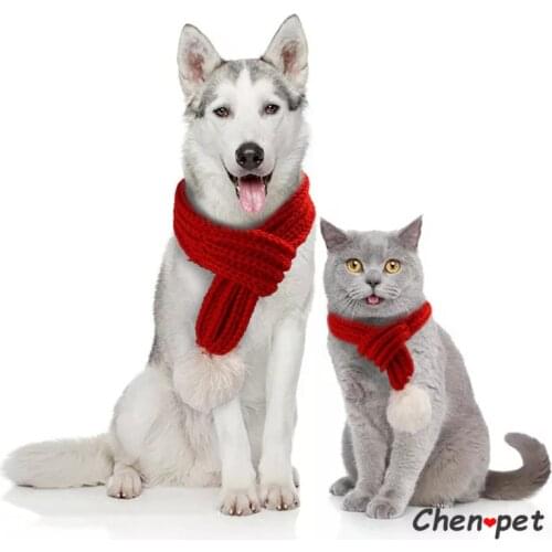 Pet Cute Asscessories Dog Cat Scarf Winter Warm Knitted Party Red Scarf Solid Pets Christmas Gift Dog Bow Tie Pet Supplies