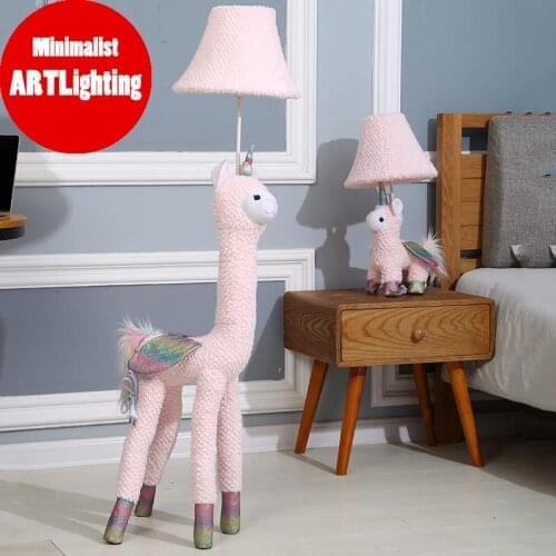 Nordic Lovely Cartoon Pink Unicorns Modern LED Corner Floor Lamp Kids Giraffe Standing Lamp Bedside Light For Living Room Bedroo