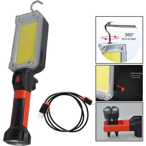 Ultra Bright COB LED Flashlight Portable 18650 USB Rechargeable Work Light Inspection Lamp IP55 Camping Tent Lantern W/ Lantern