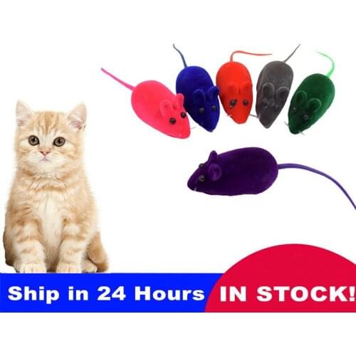 Funny Flocking Mouse Random Color Plush Mouse Toy Rubber Cat Toy Sound Toys Realistic Dog Cat Supplies Cat Accessories 1/5/10pc
