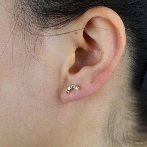 Romantic Cute New Rainbow Moon Earring Pave Colorful Cubic Zircon Real 925 Sterling Silver Stud Earring for Girls Lovely jewelry