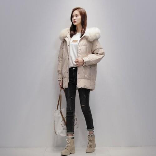 2021 Down Jacket Winter Large Natural Fox Fur Hooded Medium Long Female Feather Parkas 90% White Duck Down Coat