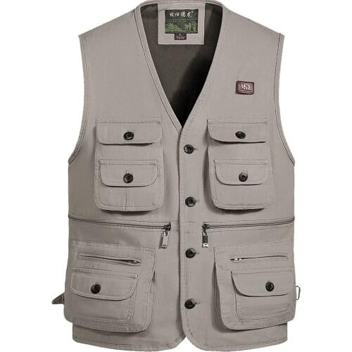 Men Outdoor vest male pocket large size spring autumn mens waistcoat waistcoat thin large size cotton breathable mesh vest