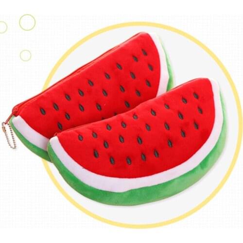 1pc Fashion Cute Watermelon Fruit Velvet Wallet Pencil Case Pen Bags Purse Plush Toy Stationery Woman Make Up Cosmetic Handbag