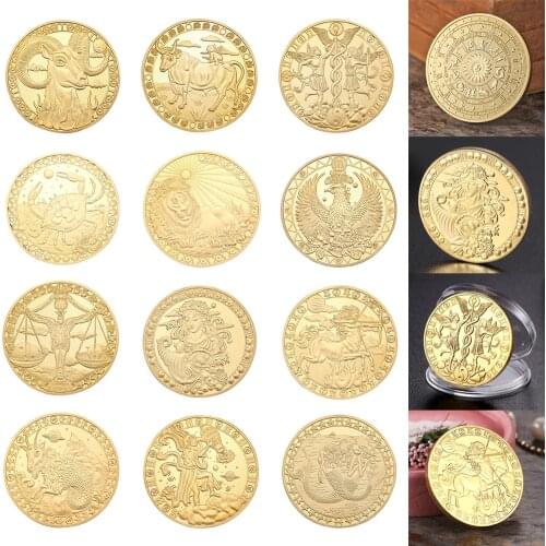 12 Constellation Coins Collectibles Gold Plated Physical Commemorative Coin Collectible Gift Monedas Coleccionables coins collec