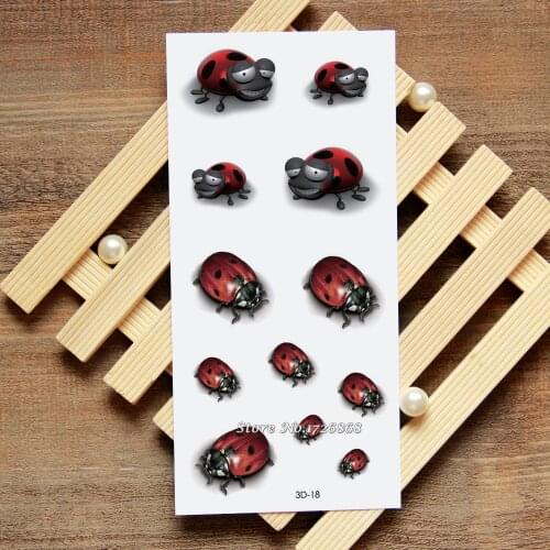 3D Ladybug Fake Tattoo Decals Temporary Tattoo Body Art Flash Tattoo Stickers Waterproof For Women Men #018