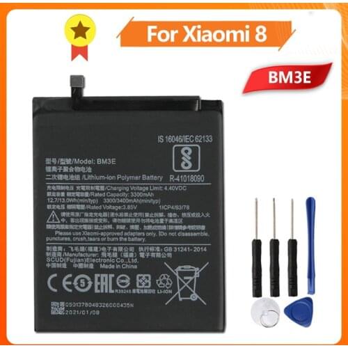 Xiao Mi Xiaomi Mi BM3E Phone Battery For Xiao mi 8 MI8 M8 BM3E 3400mAh Original Replacement Battery + Tool