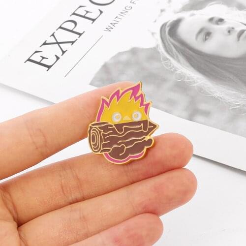 Anime Calcifer Enamel Pins Fire Elf wood badge Howls Moving Castle Brooches Badge Bag Lapel Pin Buckle Jewelry Gift for Friends