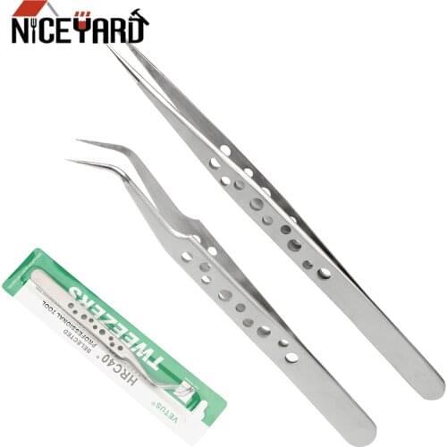 NICEYARD Stainless Steel Anti-static Tweezers Curved Straight Tip Picking Plier Precision for Nail Rhinestone Decorations