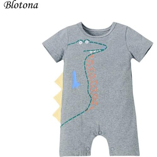 Blotona Newest Baby Boys Dinosaur Print Romper with Buttons, Short Sleeve Round Collar Jumpsuit for Summer 0-24Months