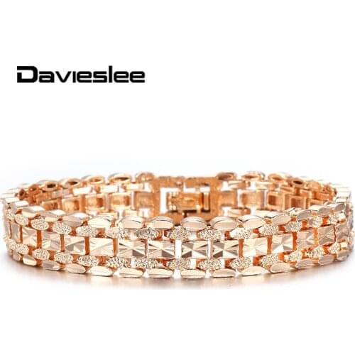 11 12 mm 585 Rose Gold Bracelet Bangle for Women Heart-shaped Carved Chain Wristband Fashion Jewelry Party Wedding Gift LCB41