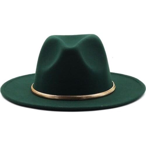 Black/green Wide Brim Simple Church Derby Top Hat Panama Solid Felt Fedoras Hat for Men Women artificial wool Blend Jazz Cap