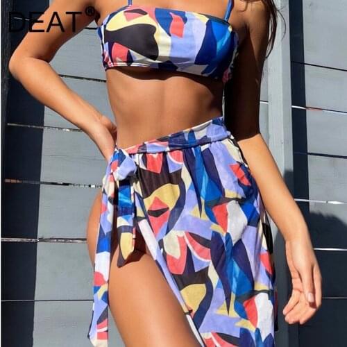 DEAT Women Beach Vacation Backless Sexy Printing Bikini New Arrivals Three Piece Set Fashion Spring Summer 2021 11D1173