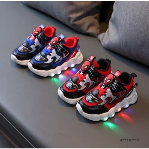 Autumn Cartoon Spiderman Children Luminous Shoes For Boys Girls Kids Glowing Sneaker Led Shoes Mesh With Lights Chaussure Enfant