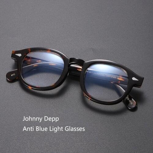 Johnny Depp Anti Blue Light Glasses Men Computer Goggles Women Acetate Eyeglass Frame Brand Design Vintage Mobile Phone Glasses