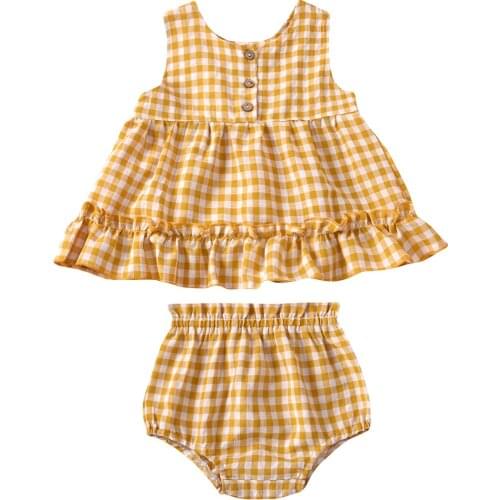 Pudcoco Baby Girl Set 2020 Summer Solid Color Ruffled Hem Sleeveless O-neck Top + Pants Set 0-2T Clothing