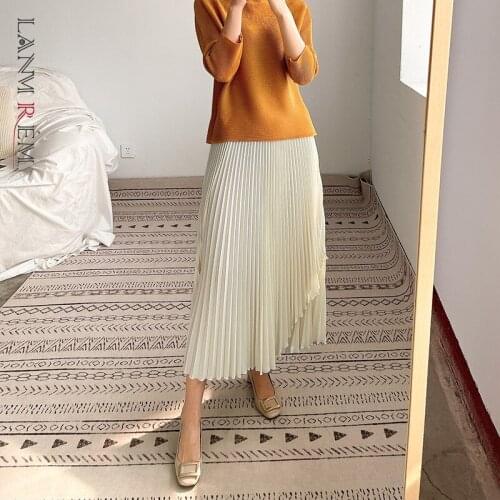 LANMREM 2021 Summer New Irregular Skirt Pleated High Elastic Waist Temperament Long Skirt Female 2D1718
