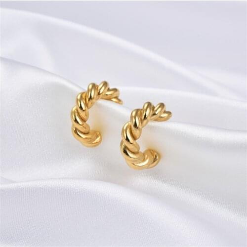Summer Twisted Croissant Earrings 18K Gold Plated 316L Stainless Steel C Shape Hoop Earrings For Women Girls Jewelry Accessories