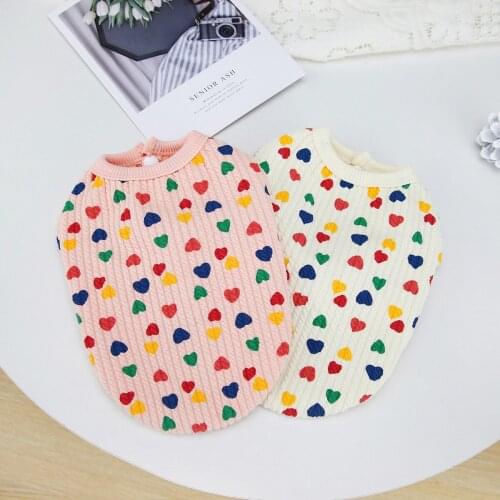 Soft Cotton Dog Shirt Autumn Winter Cat Vest Colorful Heart Printed Pet Cardigan York Dog Puppy Clothes for Small Medium Dogs
