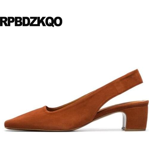 Chunky suede slingback brown casual sandals white luxury brand women shoes 2019 black size 4 34 square toe block slip on thick