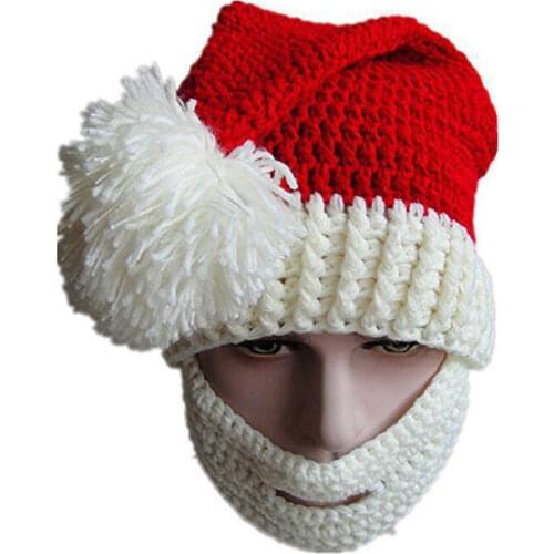 Autumn and winter hand-woven novelty Christmas hat Big red Christmas mask beard hat