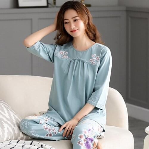Spring Modal Pajamas Set Women Flower Pyjamas PJ Female Full Sleeve Sleepwear Ladies Nightwear Plus Size 3XL Nighties For Women