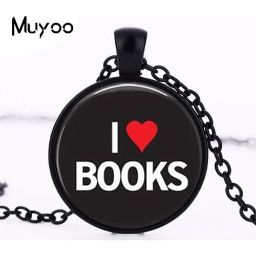 I Love Books Pendant Choker Necklace Men Women , Book Jewelry, Book Necklace, Librarian Gift,Book Club Gift,Teacher Gift HZ1