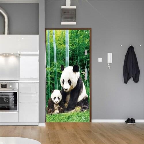 Simple Door Poster Panda Father and Child Wallpaper On The Door Zoo Children Room Nursery Home Decor Waterproof Door Sticker PVC