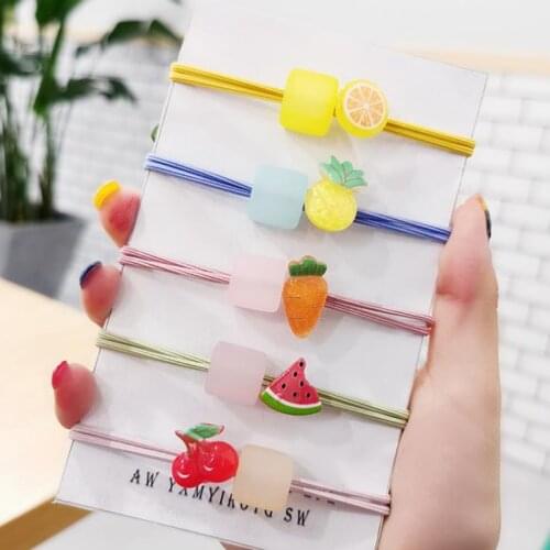 New Girls Hair Bands Cartoon Candy Color Square Shape Headwear Fruit Elastic Rubber Bands Watermelon Pineapple Hair Accessories