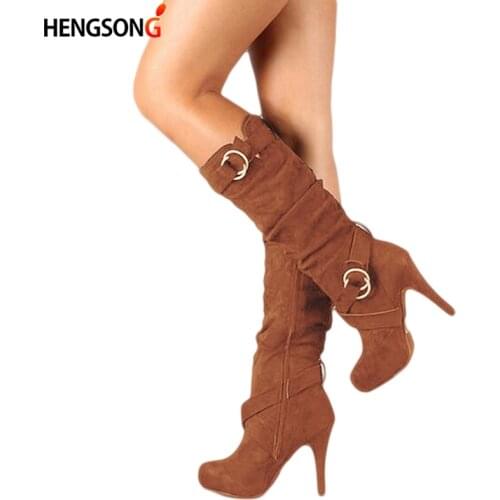 Autumn Winter Women Boots Stretch Slim Thigh High Boot New Fashion Mid-Calf Thin High Heels Boot Shoes Woman Botas