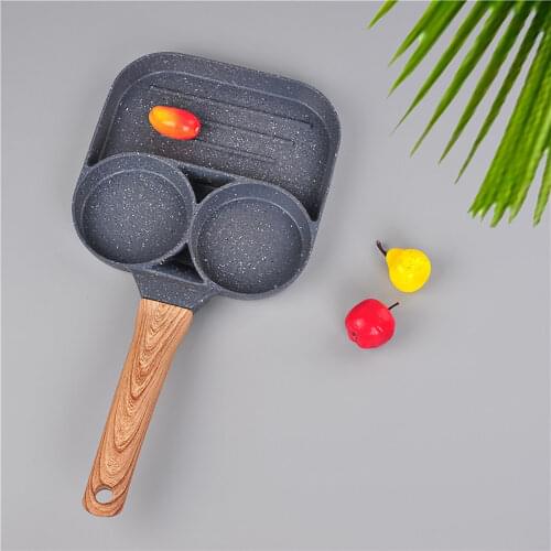 Four-hole Frying Pot Breakfast Pancake Cooking Pan Aluminum Frying Pan Mold For Egg Hamburger Wooden Handle Kitchen Cooking Tool