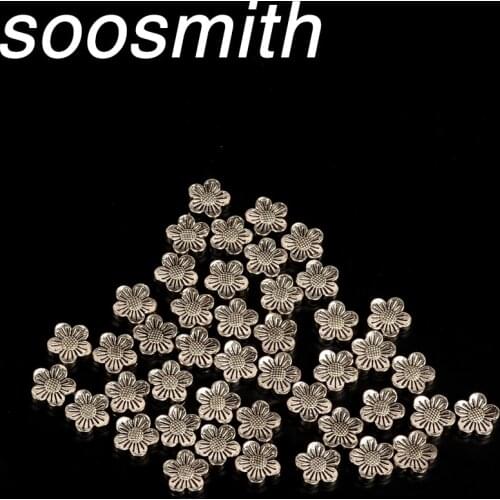 Soosmith Tibetan Silver Metal Spacer Beads Flower Shape Metal Beads Loose Beads For Jewelry Making Diy Bracelet Necklace Craft