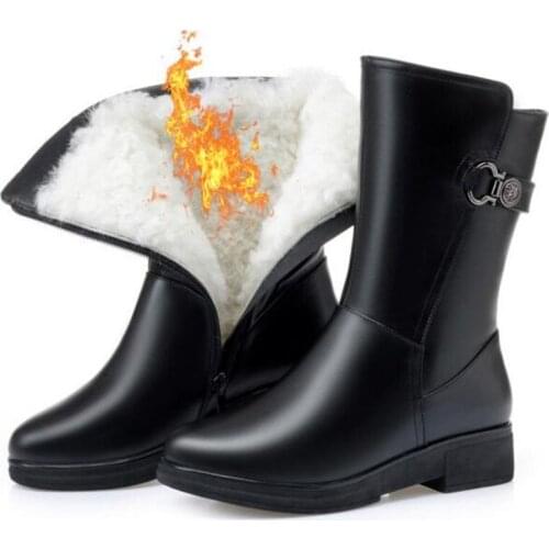 Large Size Warm Snow Boots Winter Shoes Fashion Boots 2020 New Genuine Leather Shoes Inisde Plush / Wool Boots Winter Boots