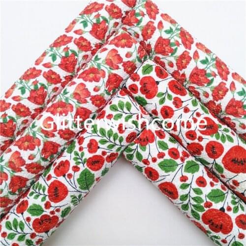 Glitterwishcome 21X29CM A4 Size Christmas Red Flowers Printed Chunky GlitterLeather fabric Vinyl for Bows, GM913B