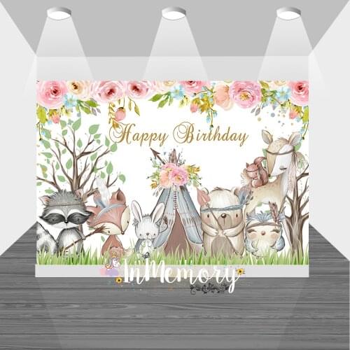 Vinyl Customized Baby Shower Photo Background Jungle theme Animals Flower Woodland Party Backdrop Photocall Banner