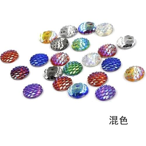 Yamily 100pcs/lot 12mm 12Ab Colors Mermaid Scale Style Flat back Resin round Cabochons For Bracelet Earrings accessories