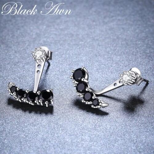 Birthday Present 925 Sterling Silver Jewelry Engagement Stud Earrings for Women Party Queen Black Spinel Female Earring I009