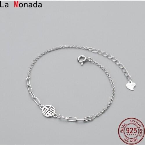 La Monada Chinese Fu Bracelets For Women Silver 925 Sterling On Hand Minimalist Chain Fine Silver 925 Jewelry Bracelet Woman