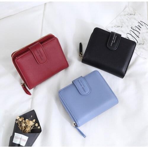Womens Pu Leather Wallet Fashion High Quality Many Departments Card Holder Foldable Female Short Purse Zipper Hasp Card Case