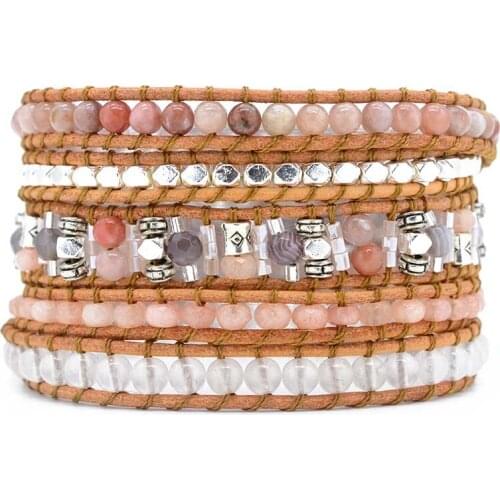 Classic 5X Wrap Bracelet For Women Stone Leather Wraps Vintage Boho Chic Dropshipping