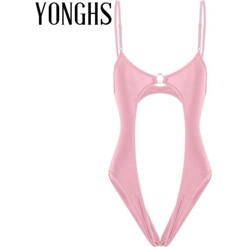 Womens Sexy Bodysuit Erotic Lingerie Sex Costume Silky Deep V Neck Sleeveless Crotchless Open Butt Leotard Bodysuit Nightwear