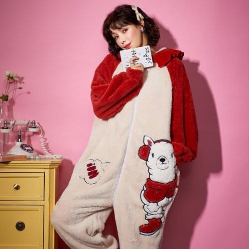 Winter Pyjamas Nonopnd Loose Version Woman Sleepwear Medium Style Packed Trend Thicken Partysu Hooded Video Zip Pajamas Plush