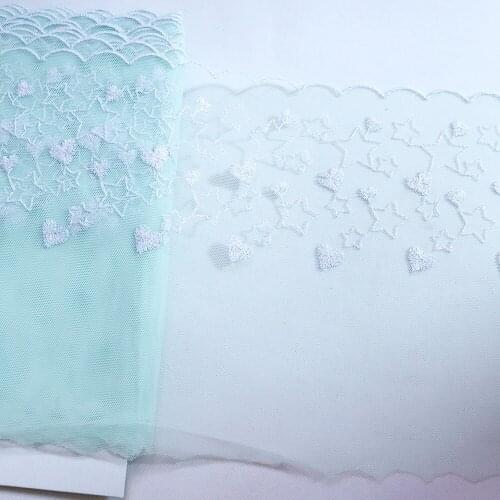1Meter 22cm Wide silver stars Embroidered Lace Trim green Mesh Costume Decorative Lace Applique lingerie Trimmings Lace Fabrics