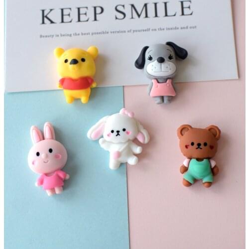 10pcs Mixed Cute Cartoon Animals Flat Back Resin Bear DogCabochons Scrapbooking DIY Phone Hair Bows Craft Decoration Accessories